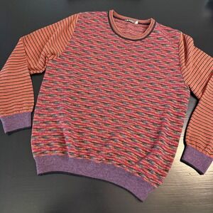 Sol Mens 100% Baby Alpaca Knit Sweater Large Multi Color Space Dye Striped L